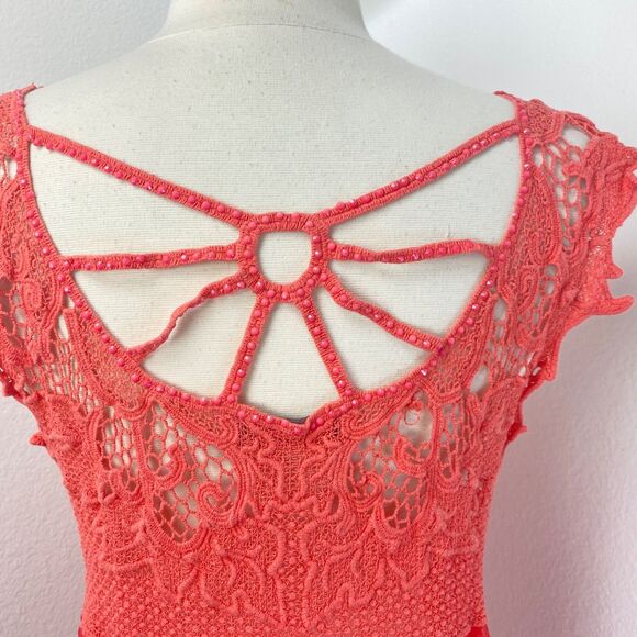 Janet Paris Orange Embroidered Mesh Top Tunic Large Studs Mesh Festival Boho - Picture 8 of 12